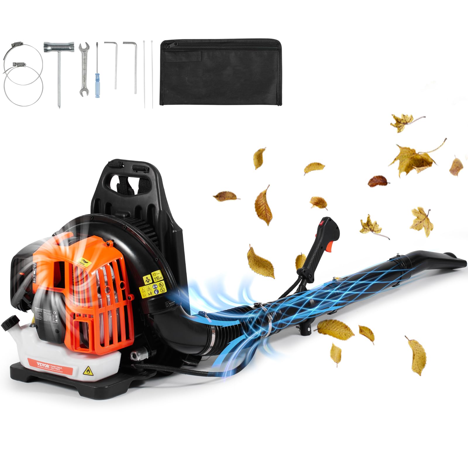 VEVOR 52CC Backpack Leaf Blower Gas Powered, 2-Cycle Gas Leaf Blower for Lawn Care with 480-CFM, 175-MPH and 1.37L Fuel Tank