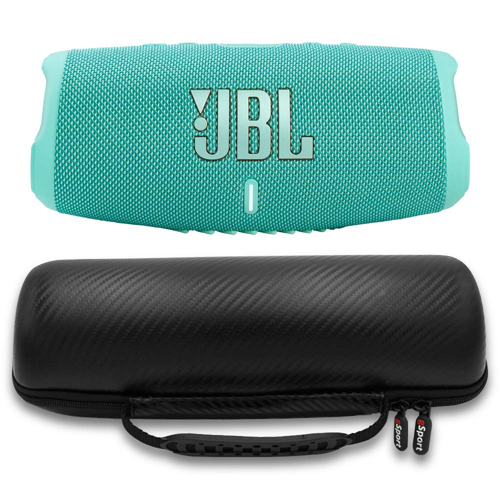 JBL Charge 5 Waterproof Portable Speaker with Built in Powerbank and gSport Carbon Fiber Case (Teal)