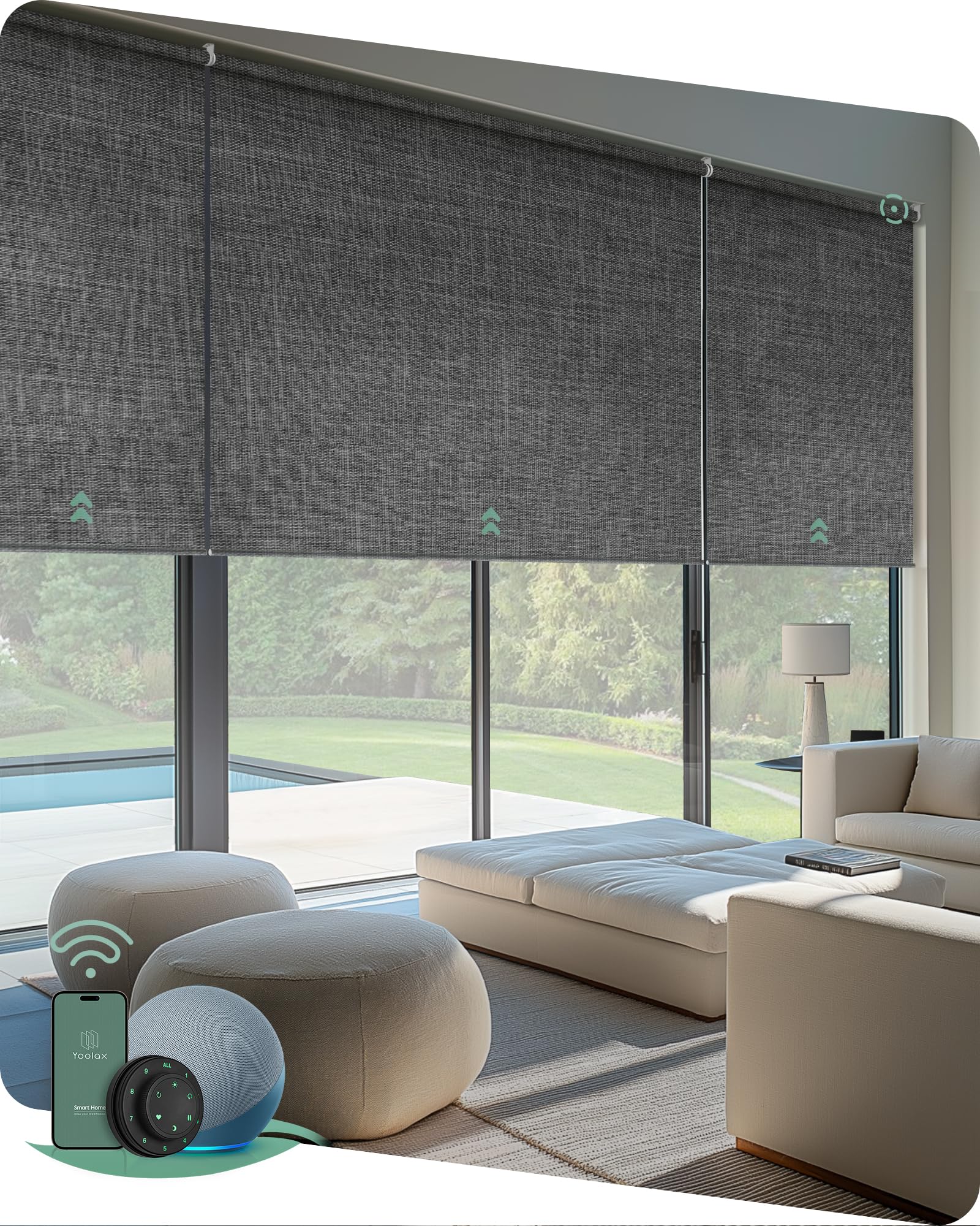 Yoolax Smart Coupled Roller Shades Compatible with Alexa Google, Motorized Blinds with Remote Blackout Coupled Roller Shades for X-Large Windows, Custom Size (XL Coupled-Dark Gray)