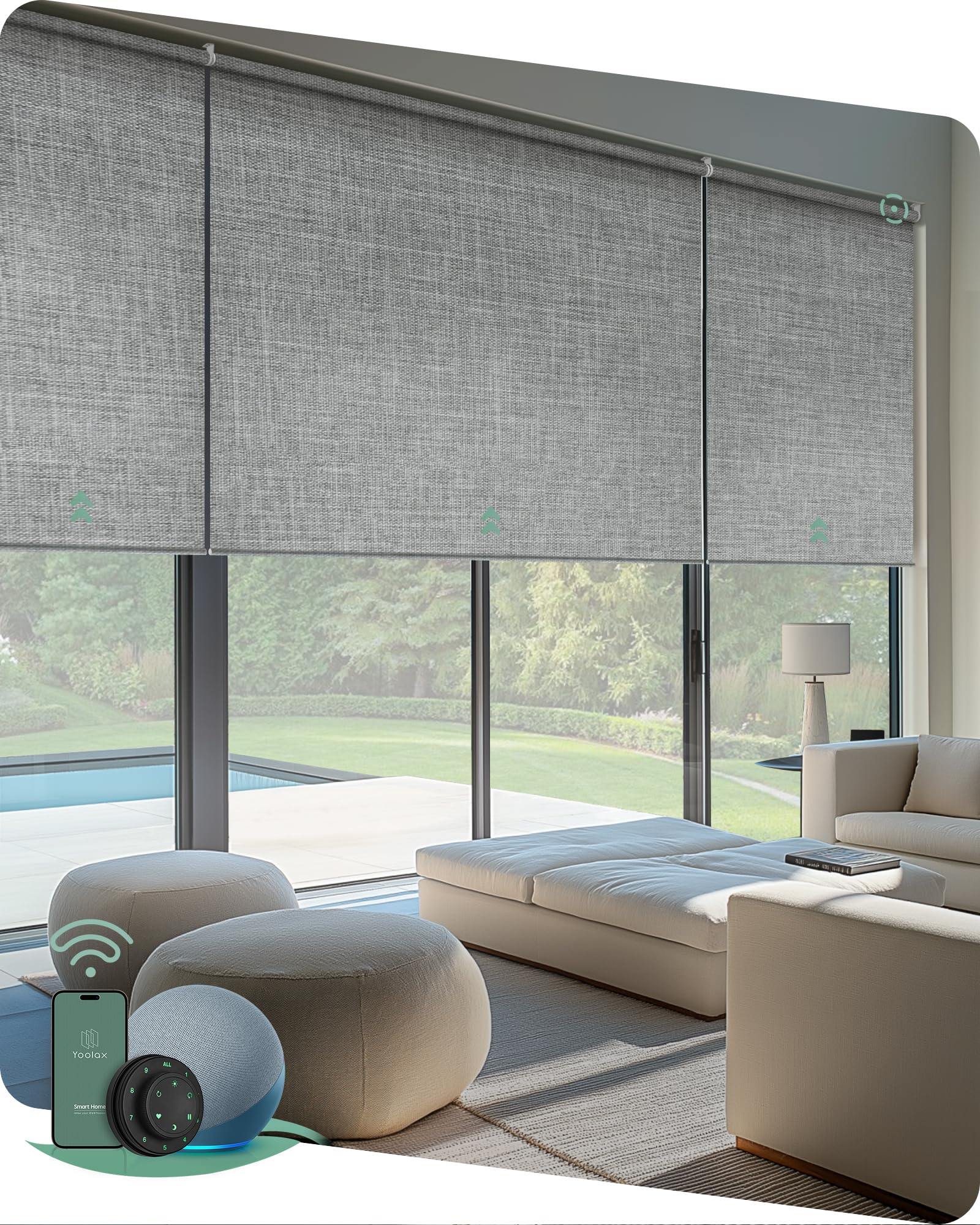 Yoolax Smart Coupled Roller Shades Compatible with Alexa Google, Motorized Blinds with Remote Blackout Coupled Roller Shades for X-Large Windows, Custom Size (XL Coupled-Smoky Gray)