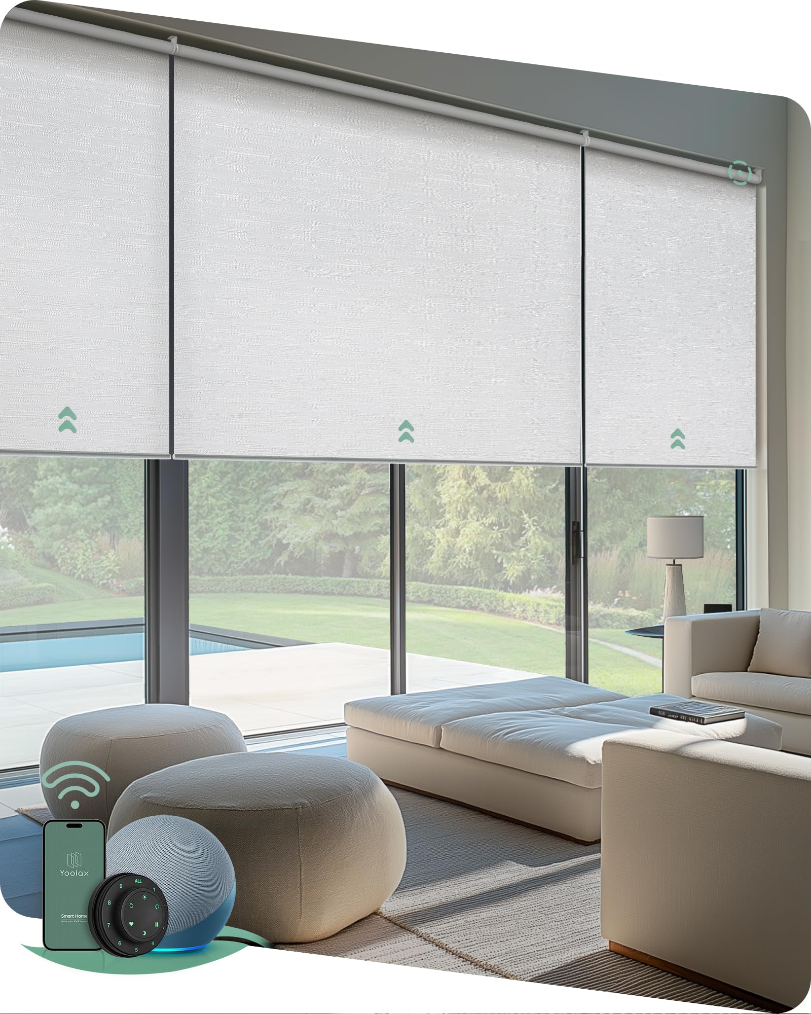 Yoolax Smart Coupled Roller Shades Compatible with Alexa Google, Motorized Blinds with Remote Blackout Coupled Roller Shades for X-Large Windows, Custom Size (XL Coupled-Jacquard White)