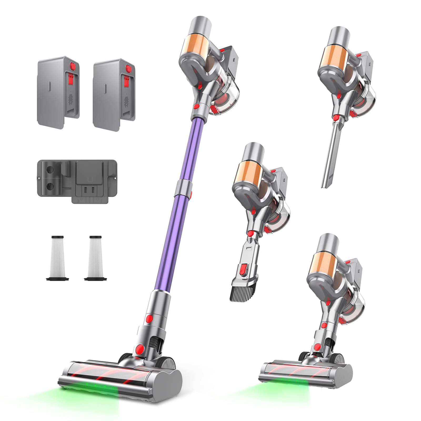 Snowkuna Cordless Vacuum Cleaner, 2 Batteries 120 Mins Runtime, 550W 45KPA Stick Vacuum with Self-Standing, Tangle-Free Brush, LED Display, Vacuum Cleaner for Home Hardwood Floor, Carpet, Pet Hair