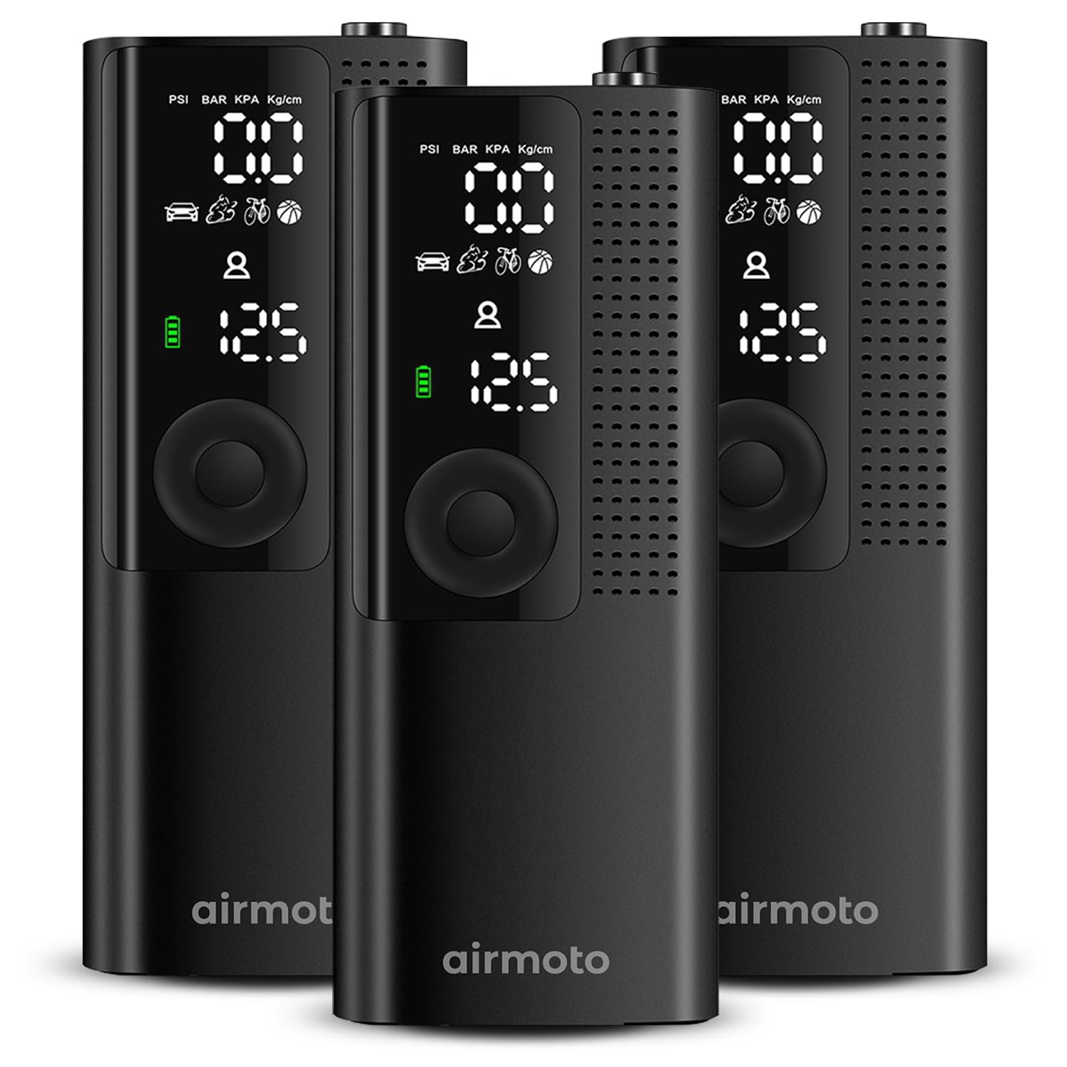 Airmoto Tire Inflator Portable Air Compressor - 3pack - Air Pump for Car Tires with Digital Pressure Gauge, LED Light and Auto Shut-Off Function - Cordless Pump for Car, Motorcycle, Bicycle, Balls