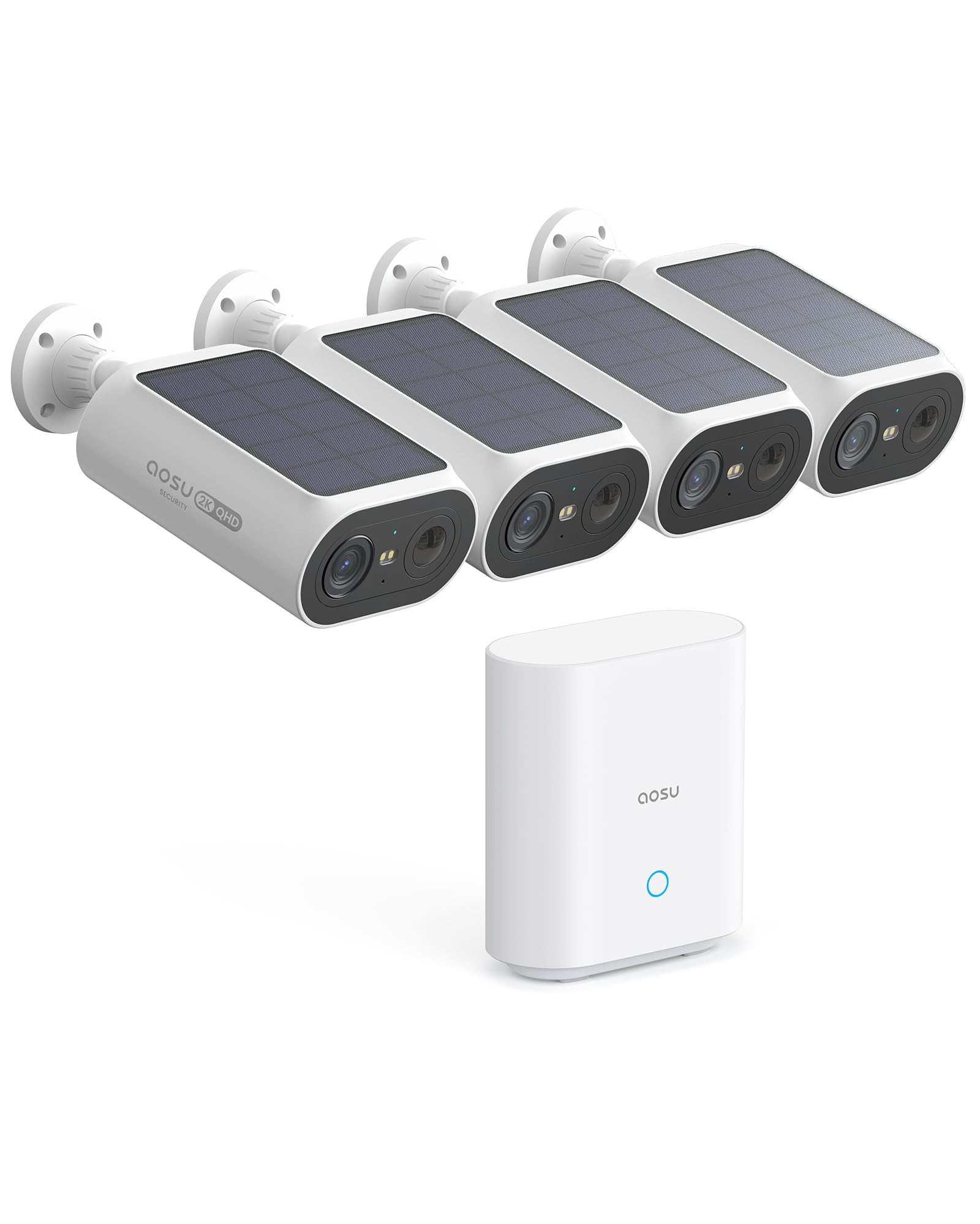 AOSU Solar Security Cameras Wireless Outdoor, 2Mins DIY Installation, No Subscription Cameras for Home Security System, Local Storage, 2K Color Night Vision for Surveillance, 2.4&5ghz WiFi, 4 Cam-kit