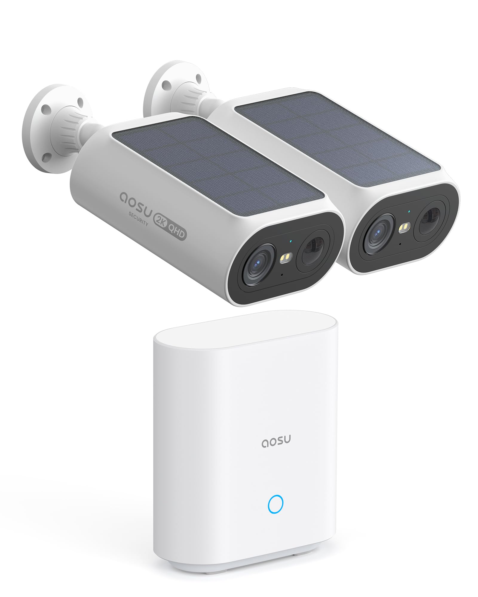 AOSU Solar Security Cameras Wireless Outdoor, 2Mins DIY Installation, No Subscription Cameras for Home Security System, Local Storage, 2K Color Night Vision for Surveillance, 2.4&5ghz WiFi, 2 Cam-kit