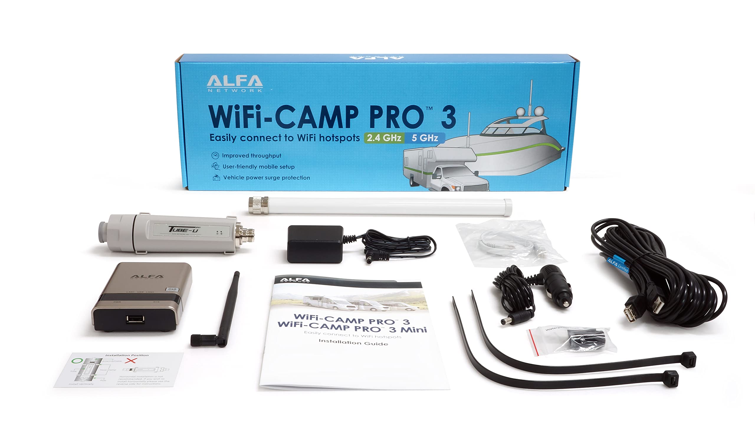 ALFA Network WiFi CampPro 3, Dual-Band WiFi 5 (2.4 or 5 GHz) WiFi/Internet Range Extender kit for Caravan, Motorhome, RV, Boat, Yacht