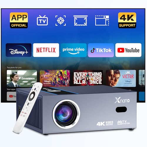 [Officially Licensed Apps & Smart Screen Adjustment] 4K Support Projector with WiFi and Bluetooth, XNANO Native 1080p Projector Built-in Netflix, Prime Video, Disney+ Apps, Movie Projector with Dolby