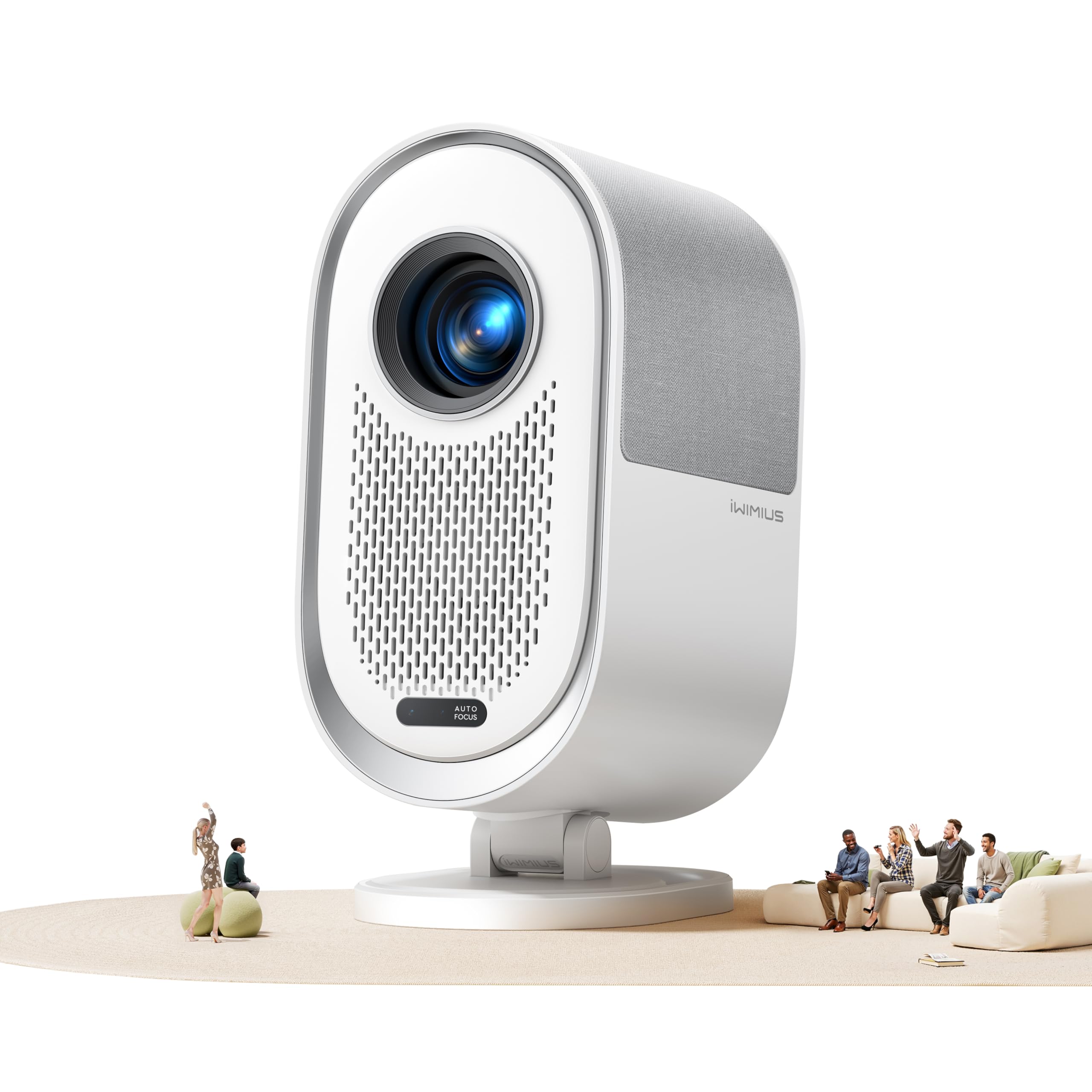 [AI Auto Focus/Dolby Audio] Projector with WiFi6 and 2-Way Bluetooth, 20W Speakers, 1080P Home Theater Movie Proyector, Fully Sealed Projector w/ HDMI ARC, iWIMIUS for Indoor&Outdoor (White, Standard)