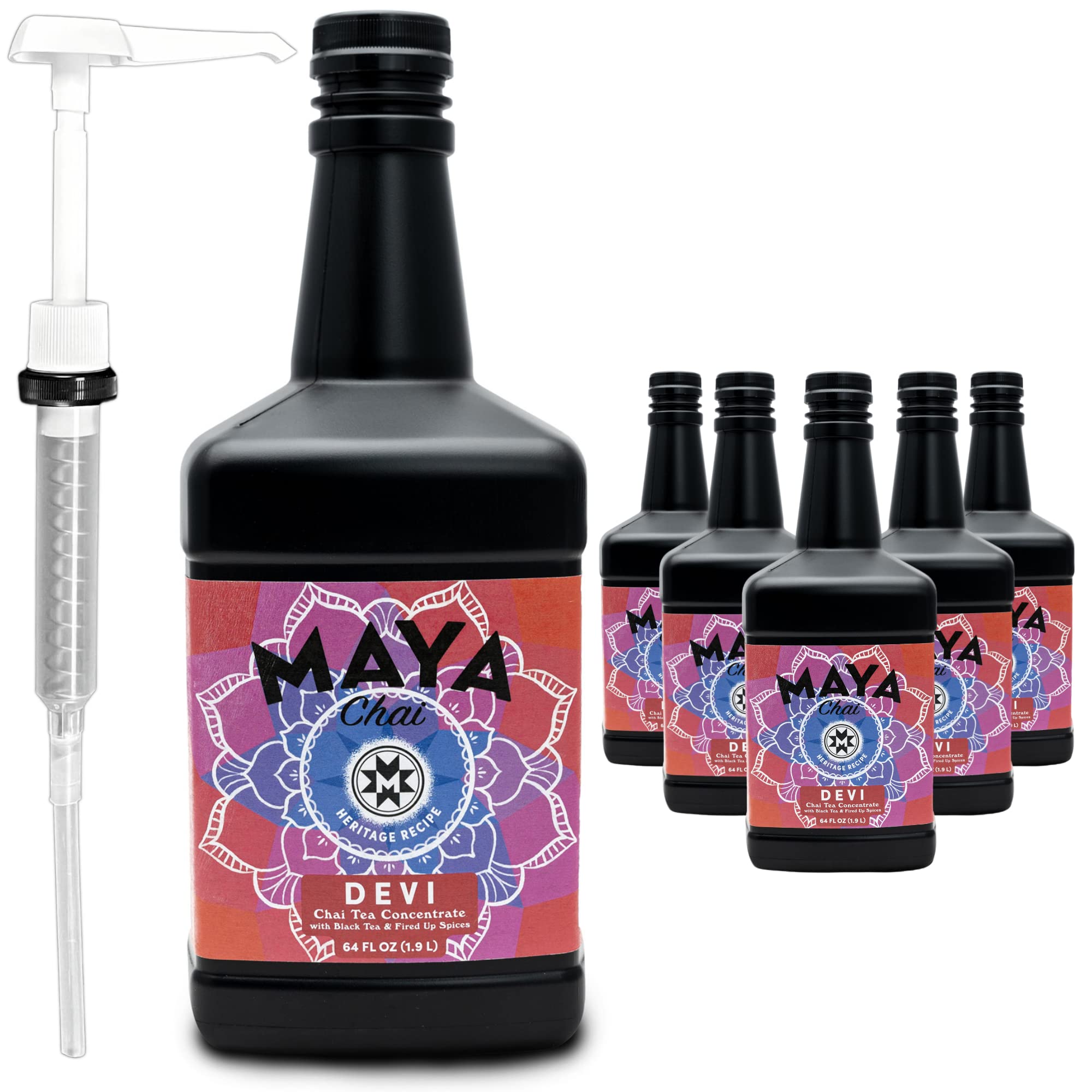 Maya Chai Tea Concentrate, Devi, Extra Spice, Heritage Recipe, Pump Included, 64 Fluid Ounce (Pack of 6)
