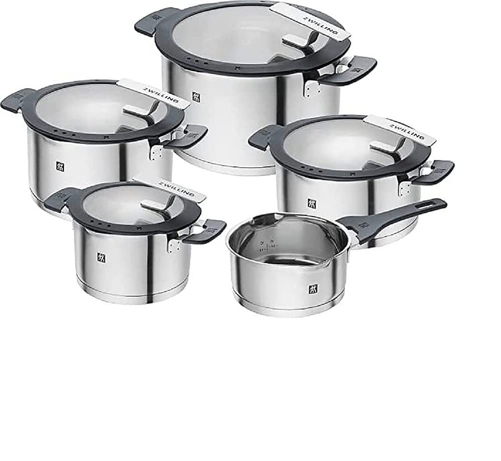 ZWILLING Simplify 9 Piece Premium Stainless Steel Kitchen Cookware Set- Grey Pots Set, Induction Compatible, Stainless Steel Kitchen Pots Set, Oven and Dishwasher Safe