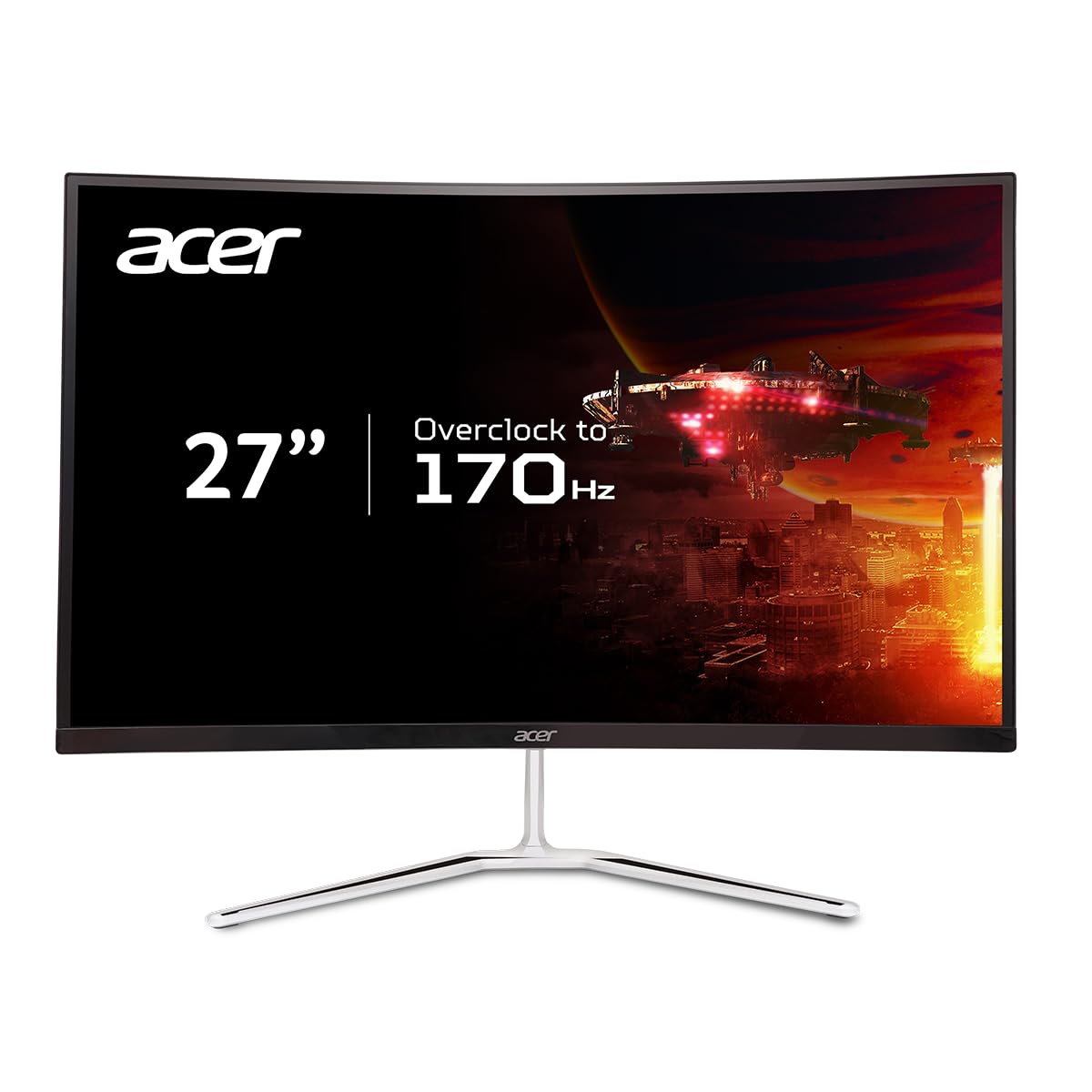Acer 27" WQHD 2560 x 1440 1500R Curved PC Gaming Monitor | AMD FreeSync Premium | Up to 170Hz Refresh | 1ms VRB | VESA Mount | HDR10 | 1 x Display Port 1.2 & 2 x HDMI 2.0 | EDA270U Pbmiipx | Silver