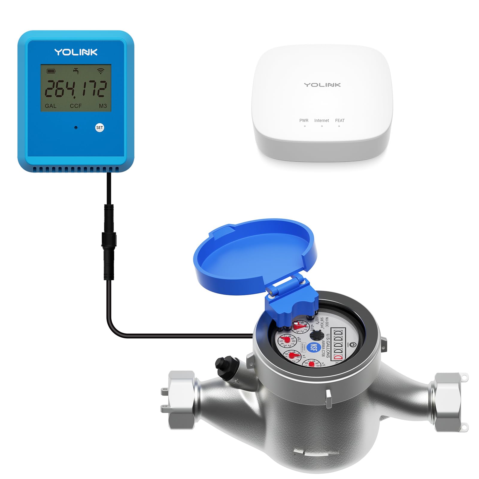 YoLink FlowSmart NSF Water Meter, Smart Water Usage Monitor and Water Leak Detection: 0.75 Inch Advanced Smart Home Water Meter, Hub Included, YS1603+YS5007