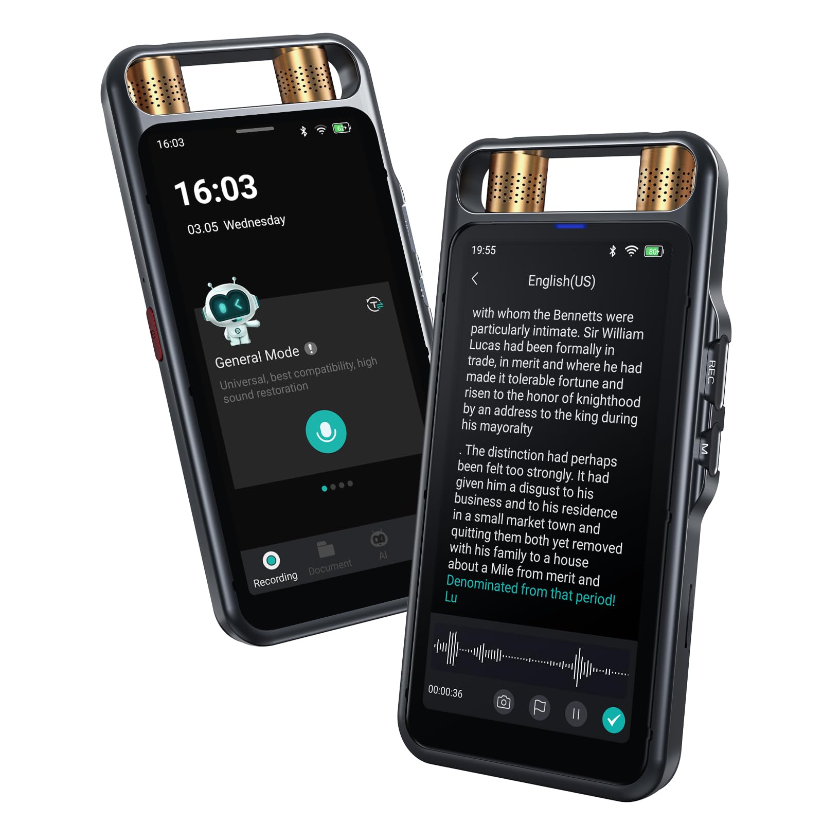 AI Voice Recorder Transcriber, Portable Note Voice Recorder with 64GB Card, Support 134 Languages Transcribe to Text, Summarize, Empowered by ChatGPT, Audio Recorder for Meetings, Interviews, Lectures