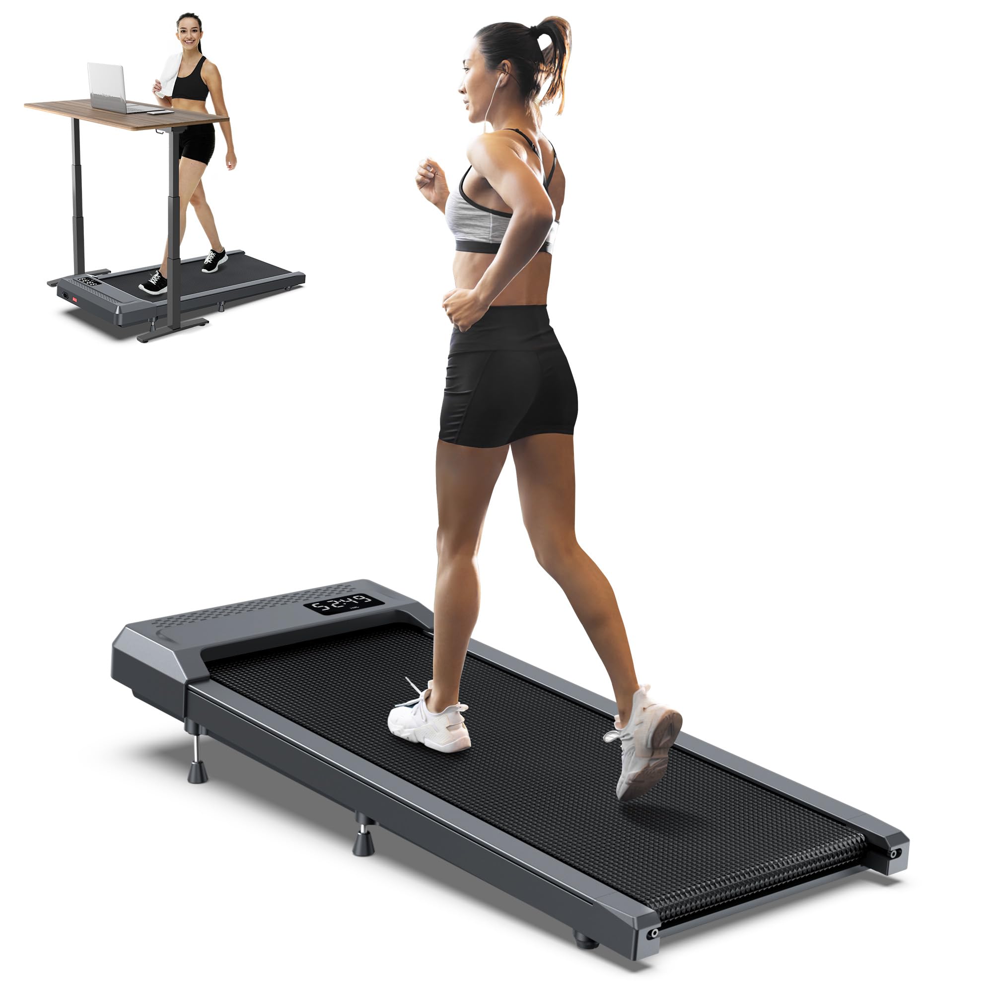10% Incline Walking Pad Treadmill 265 lb Capacity, Under The Desk Treadmills for Home,[Voice Controlled] Small Treadmill Work with KINOMAP Apple Health, Portable Treadmills for Office, Apartment