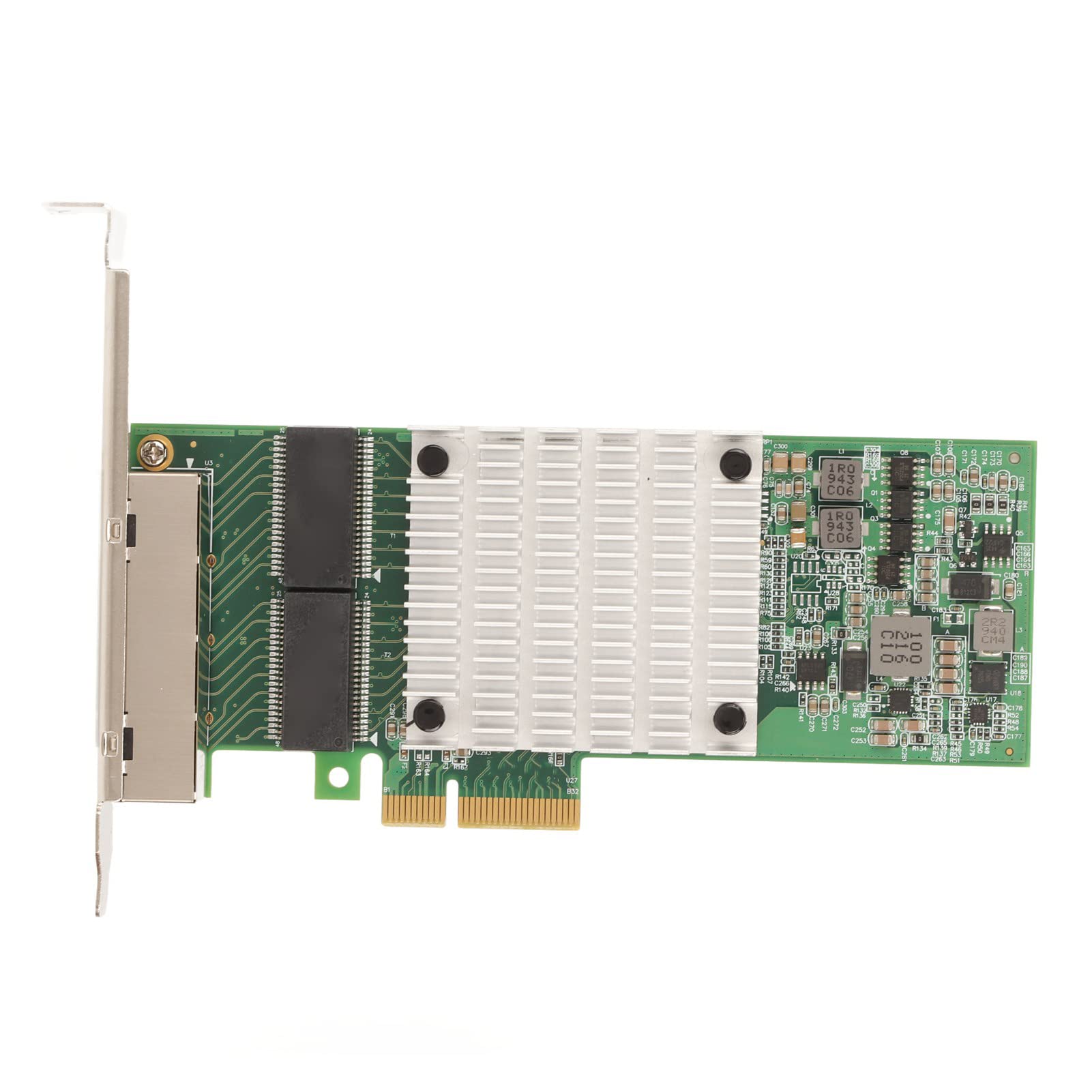 4 Port Gigabit Network Card with Large Heat Sink, Gold Pins, RJ45 Interface for Desktop Computers, PCIEx4 Card, Low, Server