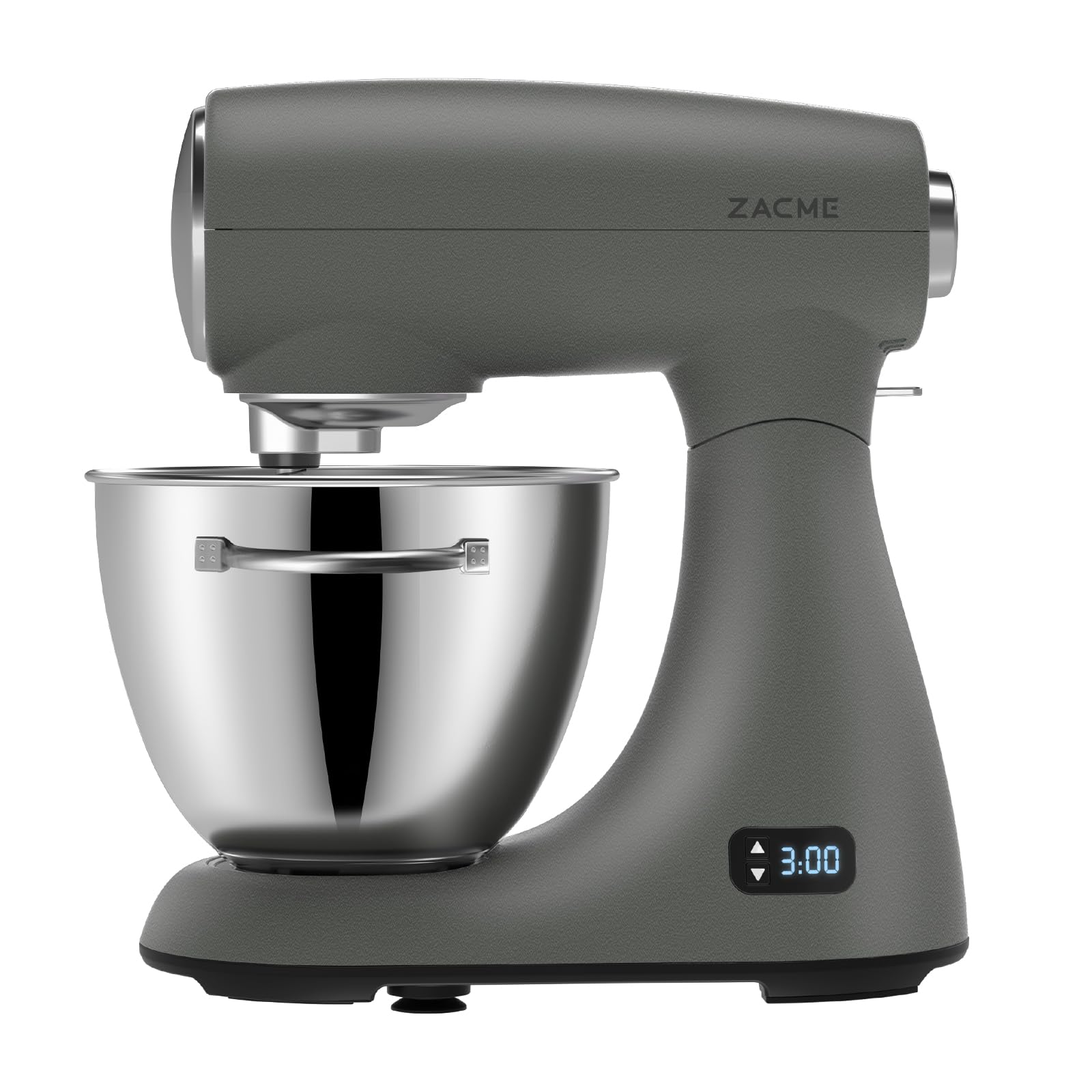 ZACME Mixers Kitchen Electric Stand Mixer 5.5QT 600W, Aluminum die casting and Gears, Dual Cooling System, Low Noise, DC Motor, LED Display and Timing Function, Tilt-head Metal Food Mixer, Grey