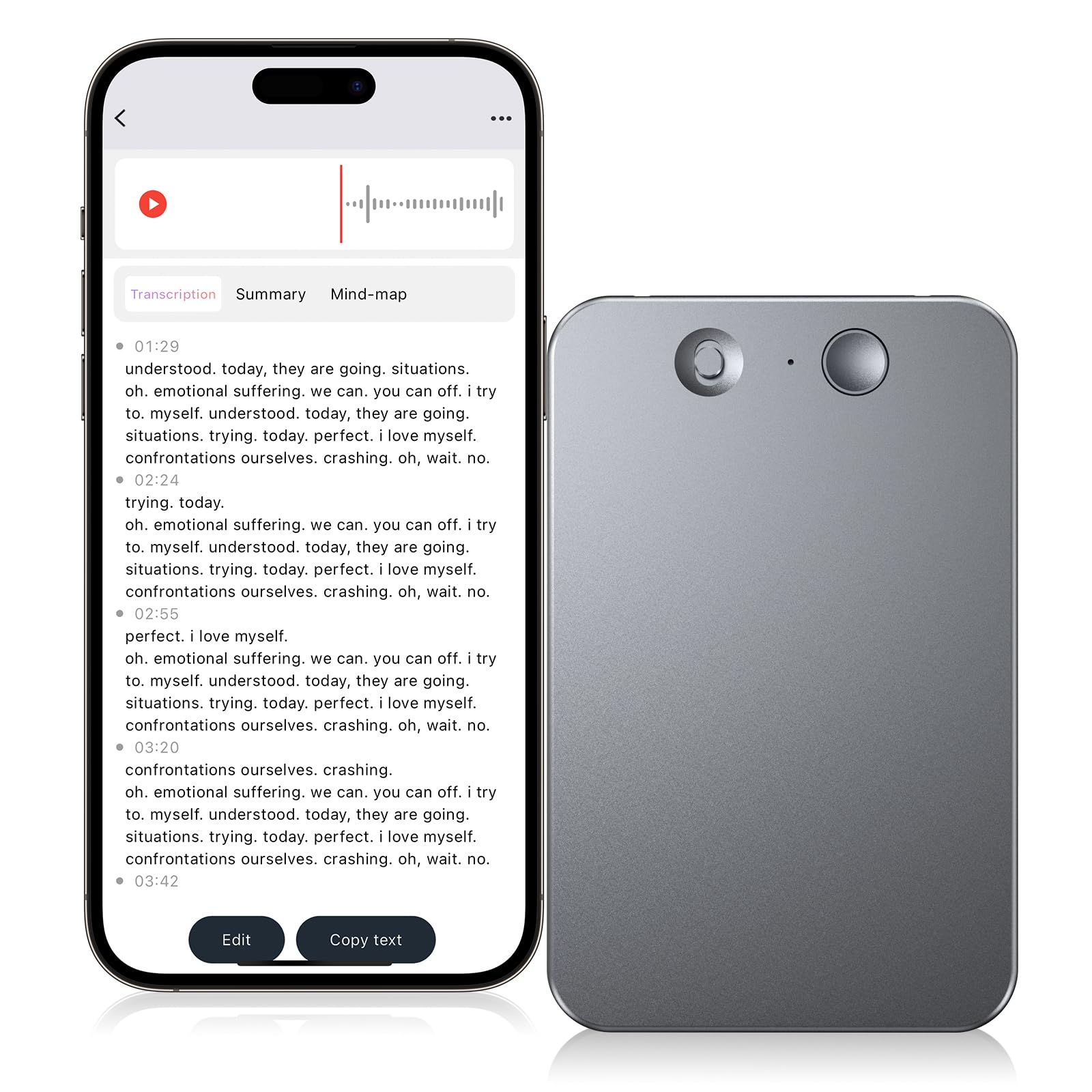 AI Voice Recorder,64GB Note Voice Recorder with Transcribe,Mind Mapping & AI Summary,Digital Voice Recorder with App,Audio Recorder for Lectures,Phone Calls,Meetings,Interviews Etc,Grey
