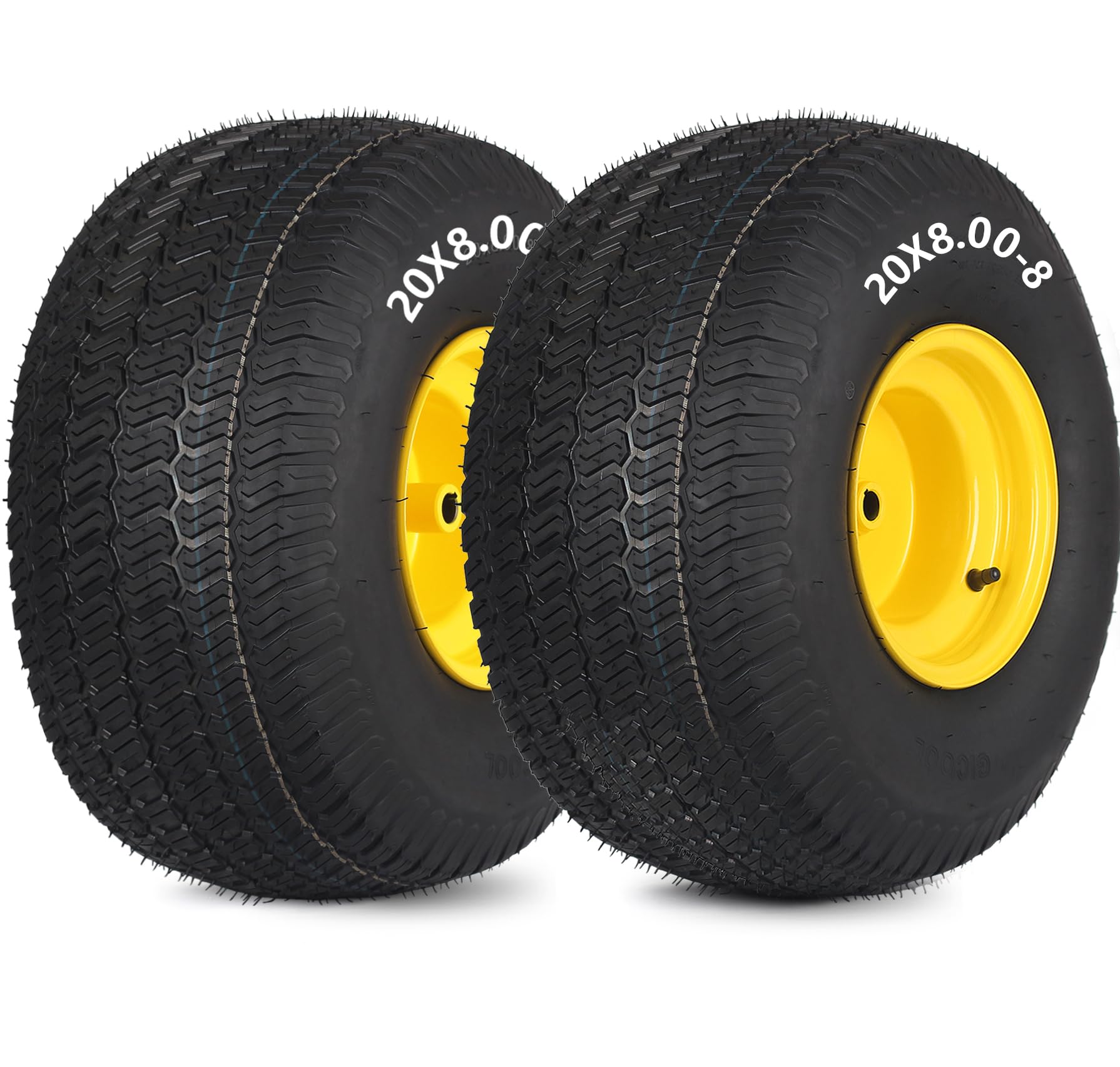 GICOOL 20x8.00-8 Tire and Wheel, 4 Ply Tubeless Lawn Mower Tire Replacement 20x8-8nhs Riding Tractor Mower and Rear Tire and Wheel Assemblies, 3.5" Offset Hub, 3/4" Borehole, and 3/16" Keyway, 2 Pack