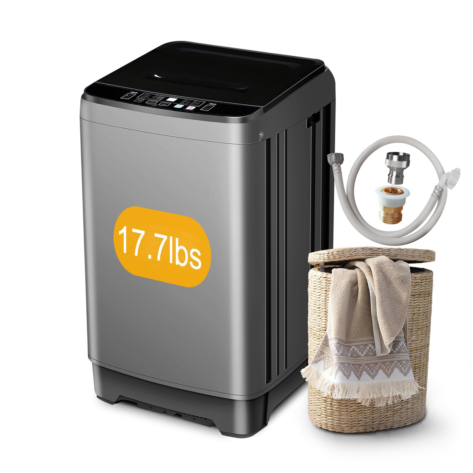 Zyerch Portable Washing Machine 17.7lbs Full-Automatic Compact Washer Machine for Apartment, 10 Wash Program Small Portable Washer for Dorm, Apartment, RV, Home, Grey