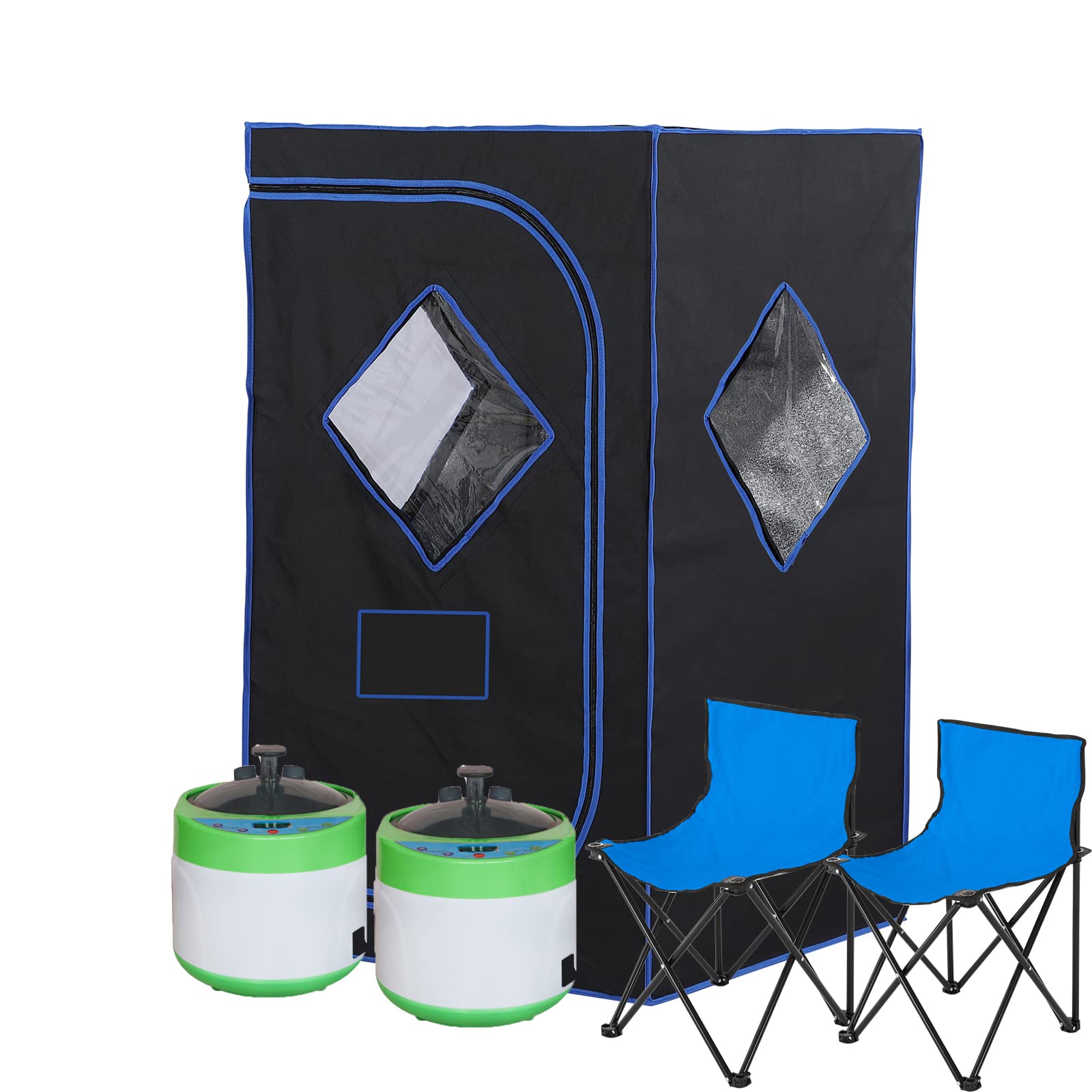 ZONEMEL Two Person Steam Sauna Set for Home Use, Portable Sauna Tent for One or Two Person Full Body Spa, Two 4 Liter Steamers, Two Foldable Chairs