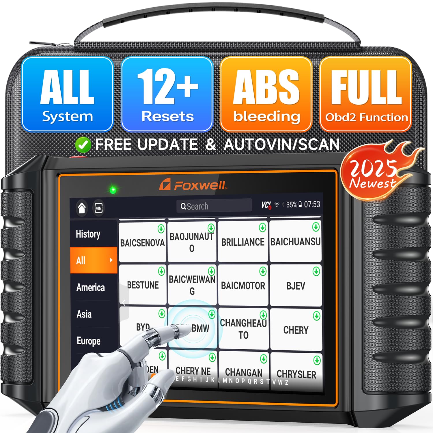 2025 FOXWELL NT726 OBD2 Scanner, All System Automotive Scan Tool with 12+ Hot Reset Functions, Accurate Diagnostic Scanner for All Vehicles, ABS Car Scanner Diagnostic Tool, Lifetime Free Update, FCA